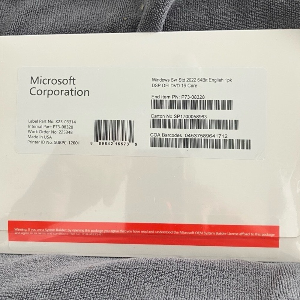 Microsoft Windows Server 2022 Std | 16 Core Per DVD NEW